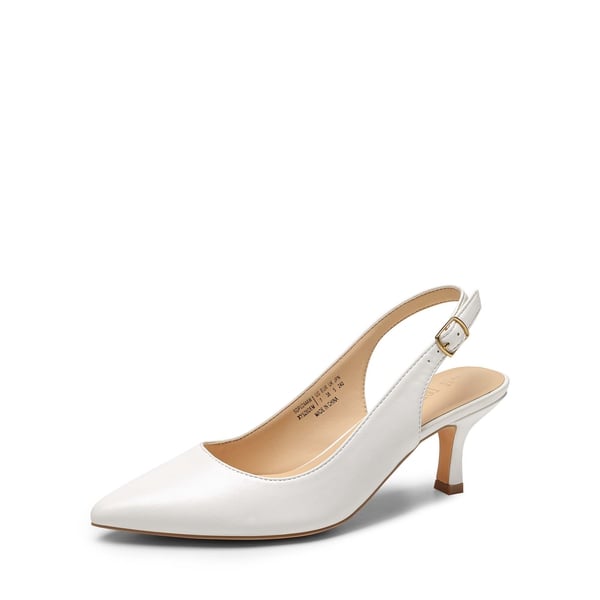 Slingback Pointed Toe Kitten Heel Pumps - WHITE PU -  0